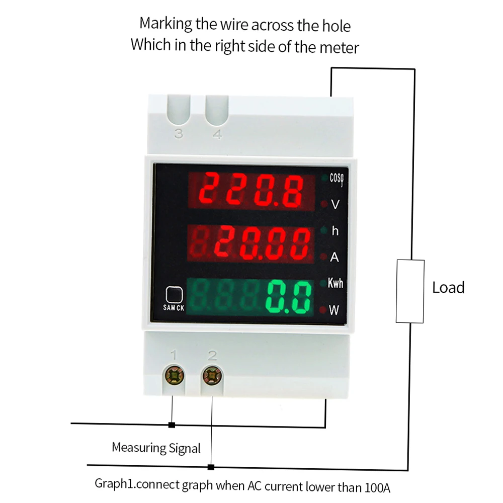 AC80-300V 100A Multi-functional Digital Din Rail Current Voltage Power Factor Meter Ammeter Voltmeter