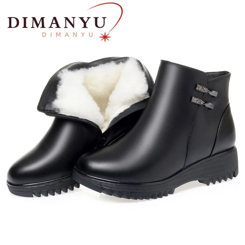 

Women's Snow Boots Winter Genuine Leather Wool Thicken Warm Ladies Short Boots Non-slip Large Size Mother Boots