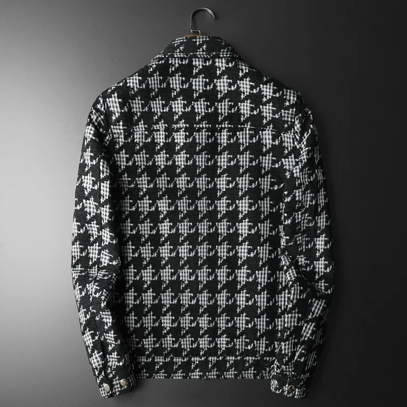 2023 Fall Houndstooth Buttons Decorative Jacket Men's Trend  Slim Lapel Long Sleeve Jacket Men High Quality Casual Jacket Coat