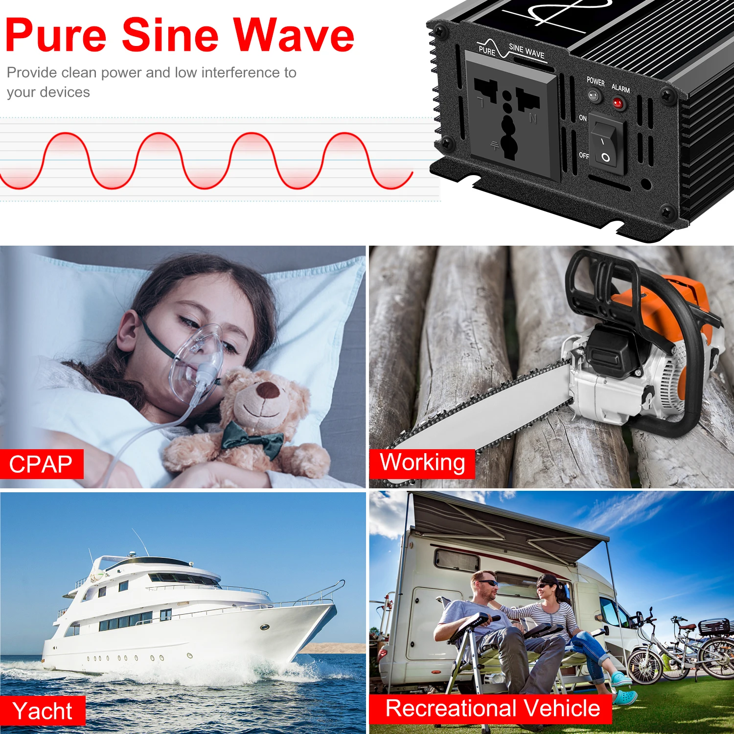 600W inverter DC 12v 24V 48V to AC 110V 220V pure sine wave solar power inverter