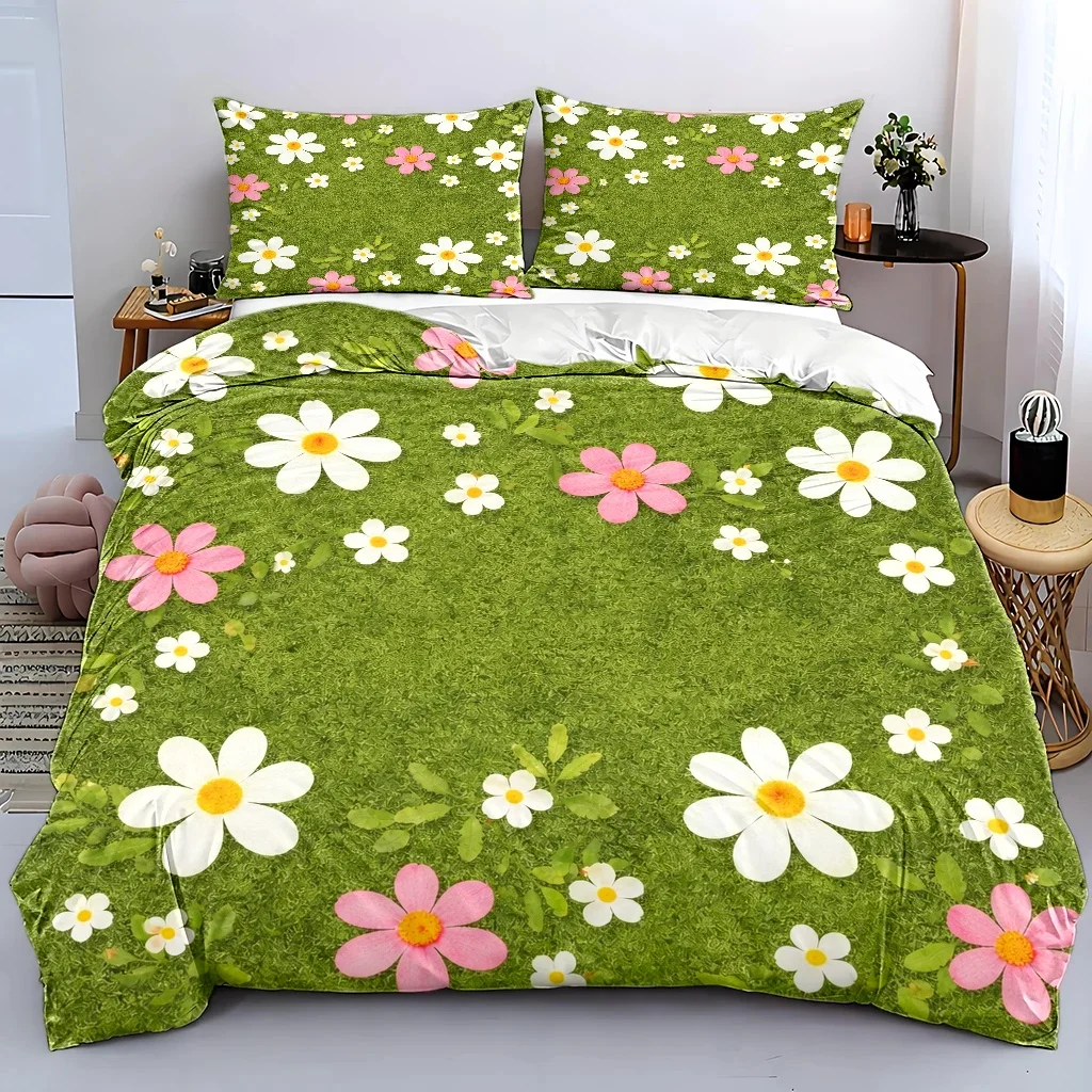 Daisy Duvet Cover Garden Flowers Comforter Cover Plant Botanical Floral Bedding Set for Boys Child Farmhouse Rustic Room Decor