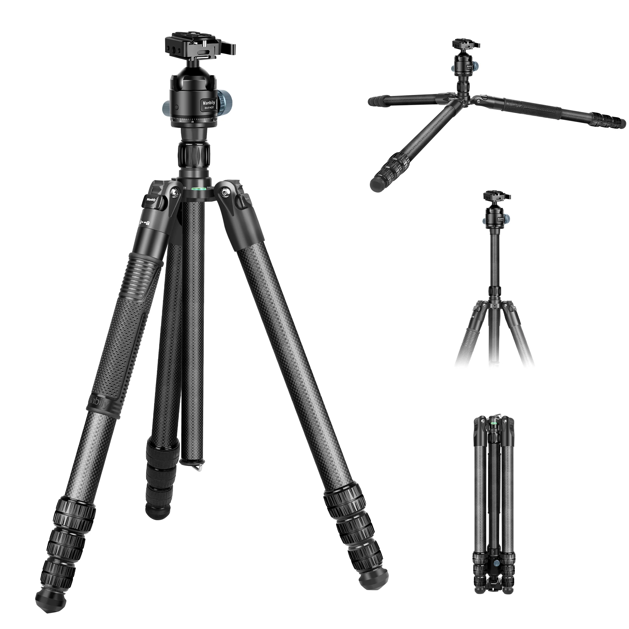 Manbily 4 Section Carbon Fibre Tripod 36mm Tube Camera Tripod with 44mm tripods head Arca Swiss QR Plate 1/4 Inch