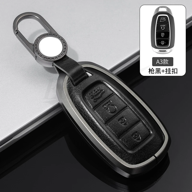 

Car Aluminum Alloy Leather Key Case Holder Cover For Hyundai IX35 Solaris Sonata Hybrid NEXO NX4 Tucson Santafe dn8 Auto Vehicle