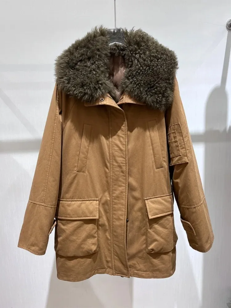 معاطف بياقة من صوف الضأن الحقيقي سترة نسائية من الفرو الواقعي لخريف وشتاء 2025 سترات منتفخة ملابس خارجية معاطف نسائية #2