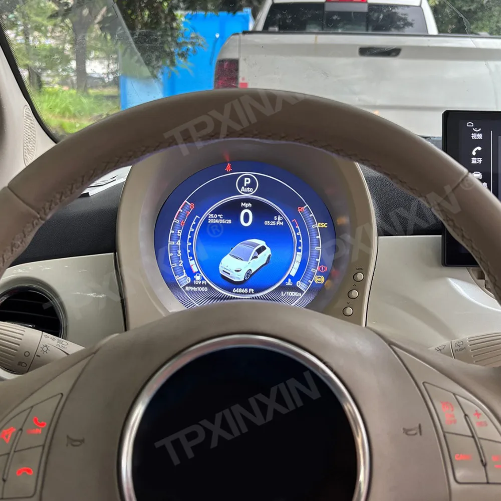 

7-дюймовый цифровой ЖК-дисплей приборной панели для Fiat 500 2007-2024: ЖК-панель приборов, спидометр, динамическая информация о расходе топлива