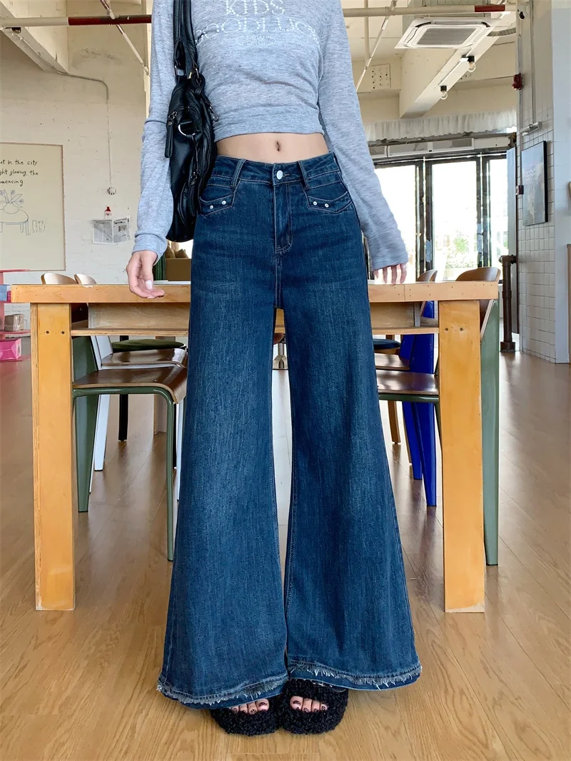 

Женские джинсы с низкой посадкой и рваным краем, весенняя новинка, свободные широкие брюки, повседневные джинсы с высокой талией на молнии