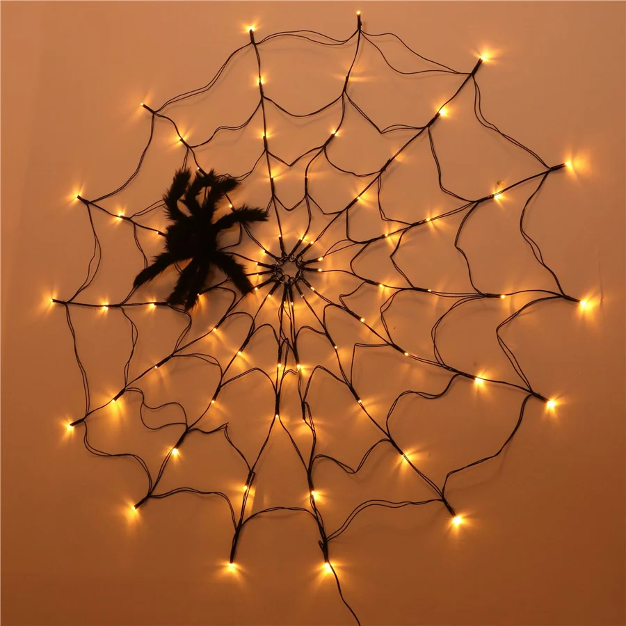 Outdoor Waterproof Halloween LED Spider Mesh String Lights Remote 8 Modes Horror Net Light for Halloween Party Wall Decoration