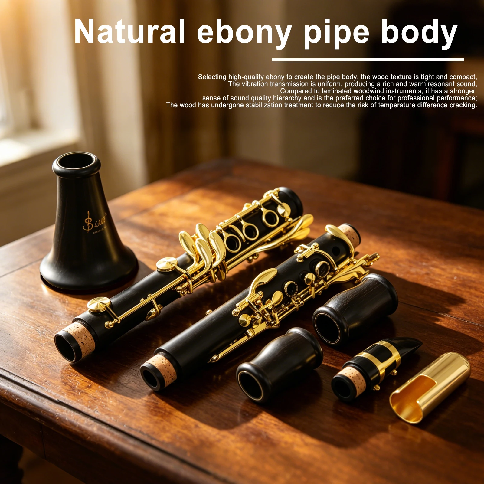  SLADE LDC960 Bb Clarinet – 17 Keys,Clarinet  Ebony Body, Gold-Plated Keys, Stabilized Wood, with Case, Strap, Reed Parts