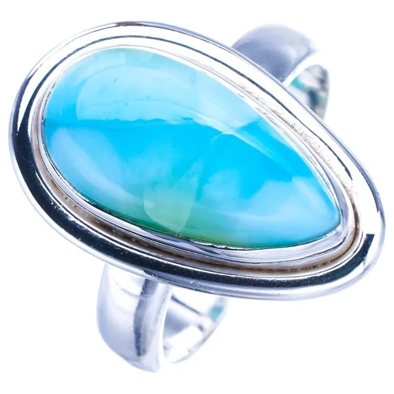 StarGems Natural Larimar  Handmade 925 Sterling Silver Ring 6 F0292