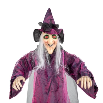 Alternative view of 71in Life Size Hanging Witch Animatronic Talking Halloween Decoration, Sound Activated Scary Hanging Witch Prop for Haunted House Yard Patio Outdoor Party Decor