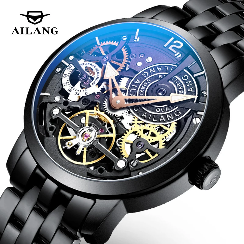 

AILANG New Fashion Tourbillon Mechanical Watch Men Luxury Stainless Steel Waterproof Steampunk Hollow Watches Relogio Masculino