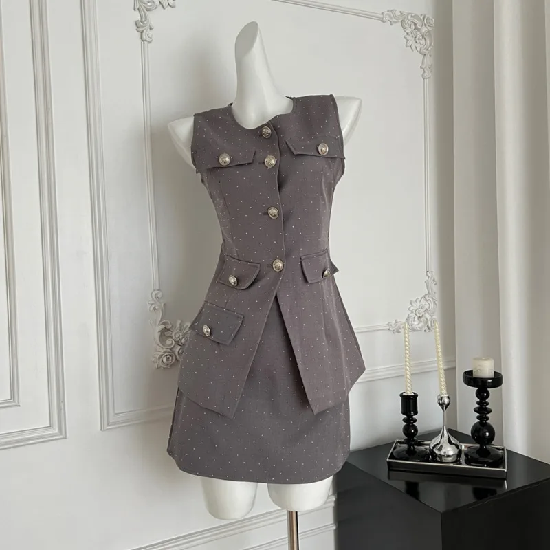 

2025 New Female Sleeveless Vest Top High Waist Skirt Set Women French Summer Outfit Korean Fashion Office Lady Two Piece Sets