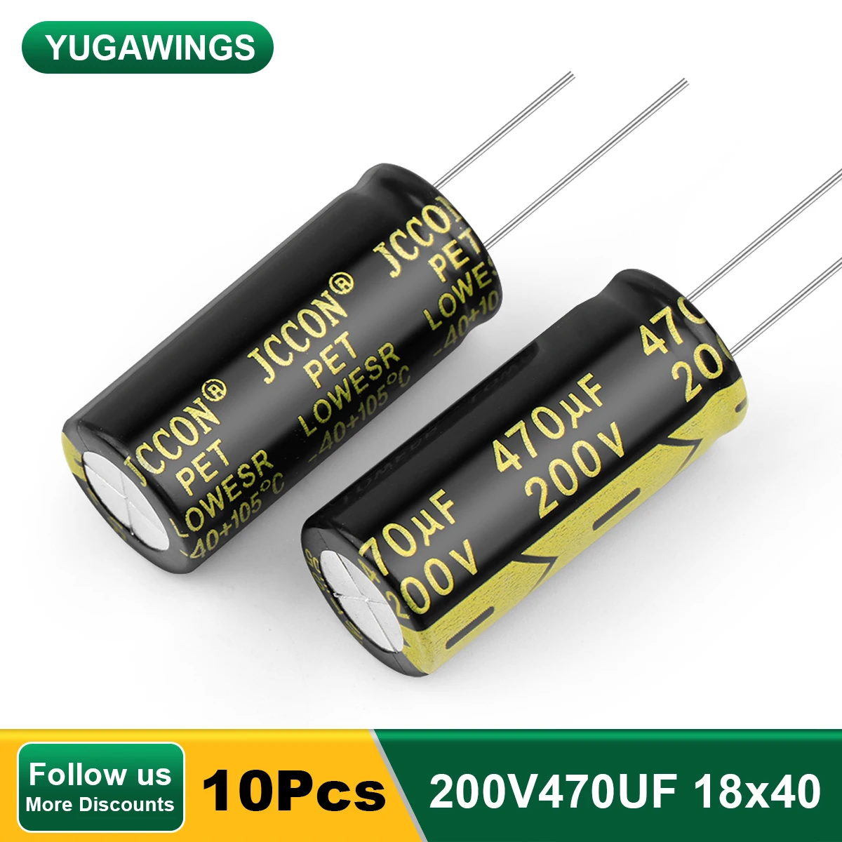 

10Pcs 200V470UF 18x40 Aluminum Electrolytic Capacitor High Frequency Low ESR ±10% 2000Hours 105℃ DIY Electric Capacitors