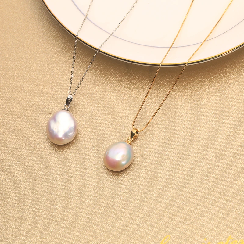 Jane jewelry handmade 100% Natural Freshwater Small Baroque irregular pearl pendant 925 silver sterling classic clasp 12-15mm PK