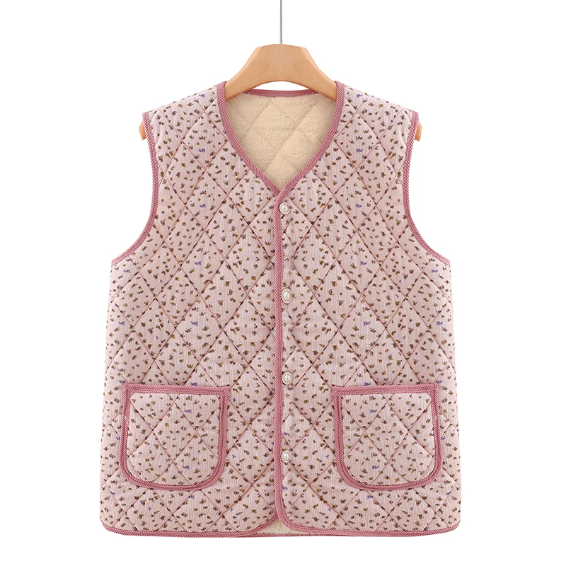 سترة دافئة جديدة مبطنة بالصوف للنساء في منتصف العمر والشتاء سترة ماترني من ألياف البوليستر مطبوعة للخريف والشتاء