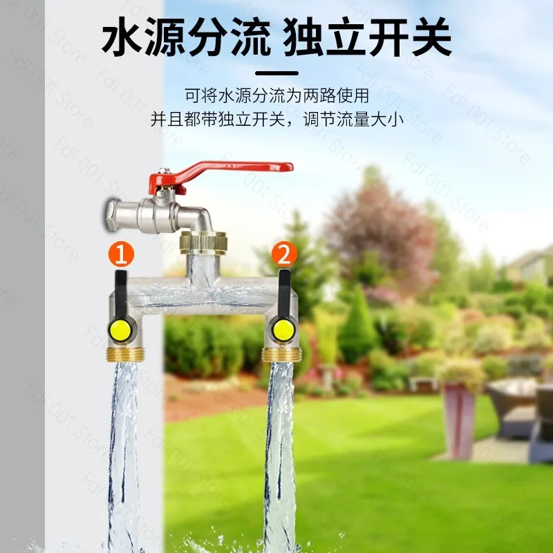 Outdoor Freeze Resistant Full Copper Water Tap Water Separator 6 Way Flow Diverter Adapter 1 in 2 Out 3 Out