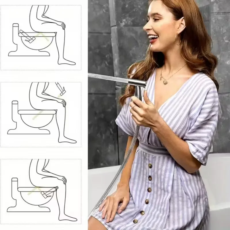 3-teiliges Badezimmer-Spülset, Edelstahl-Handreinigungsdüse, 2M, 3M, 5M Verlängerungsrohre und Wandhalterung – Detail 3