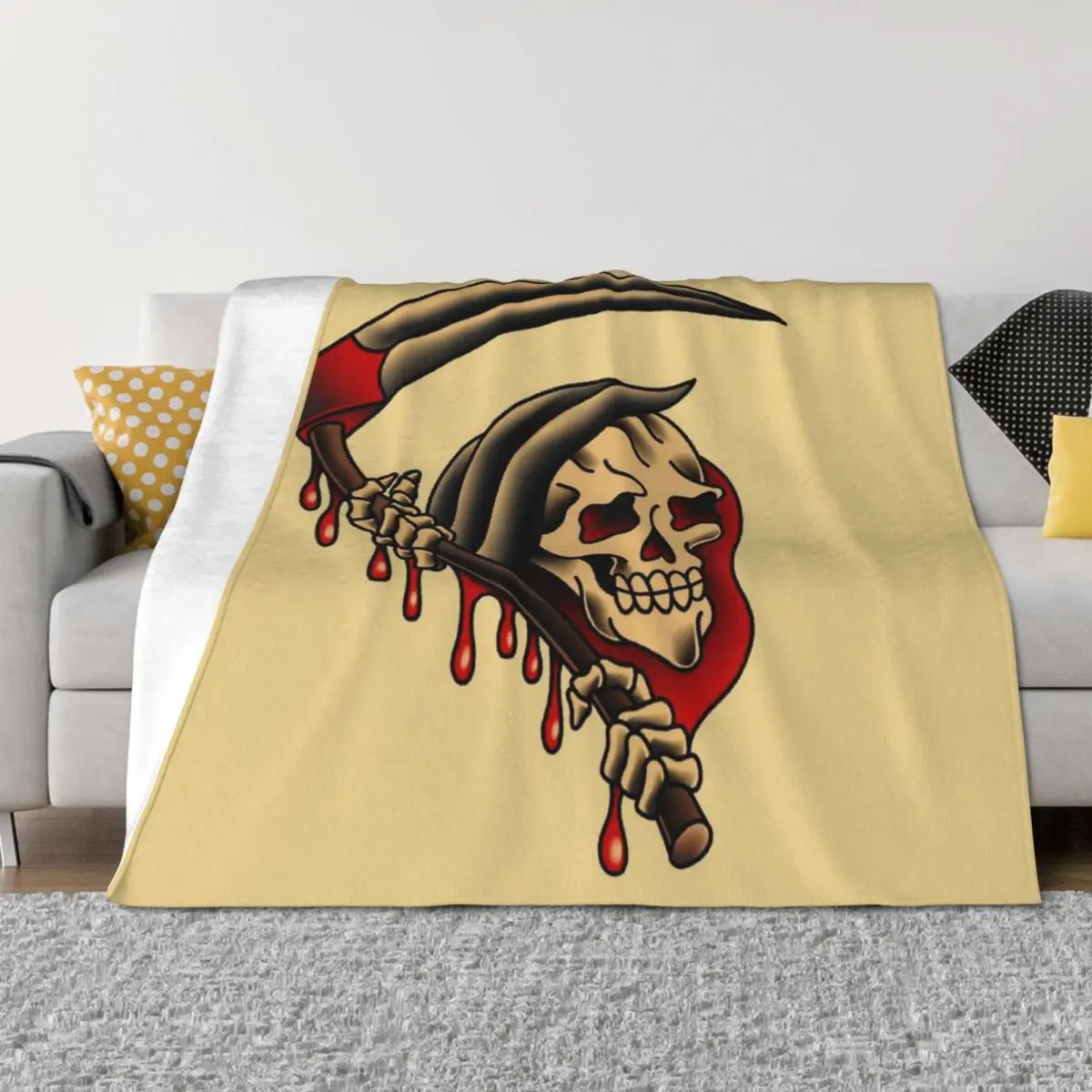 

Salty-Dog American Traditional Grim Reaper Throw Blanket wednesday Camping bed plaid Sofa Quilt Blankets