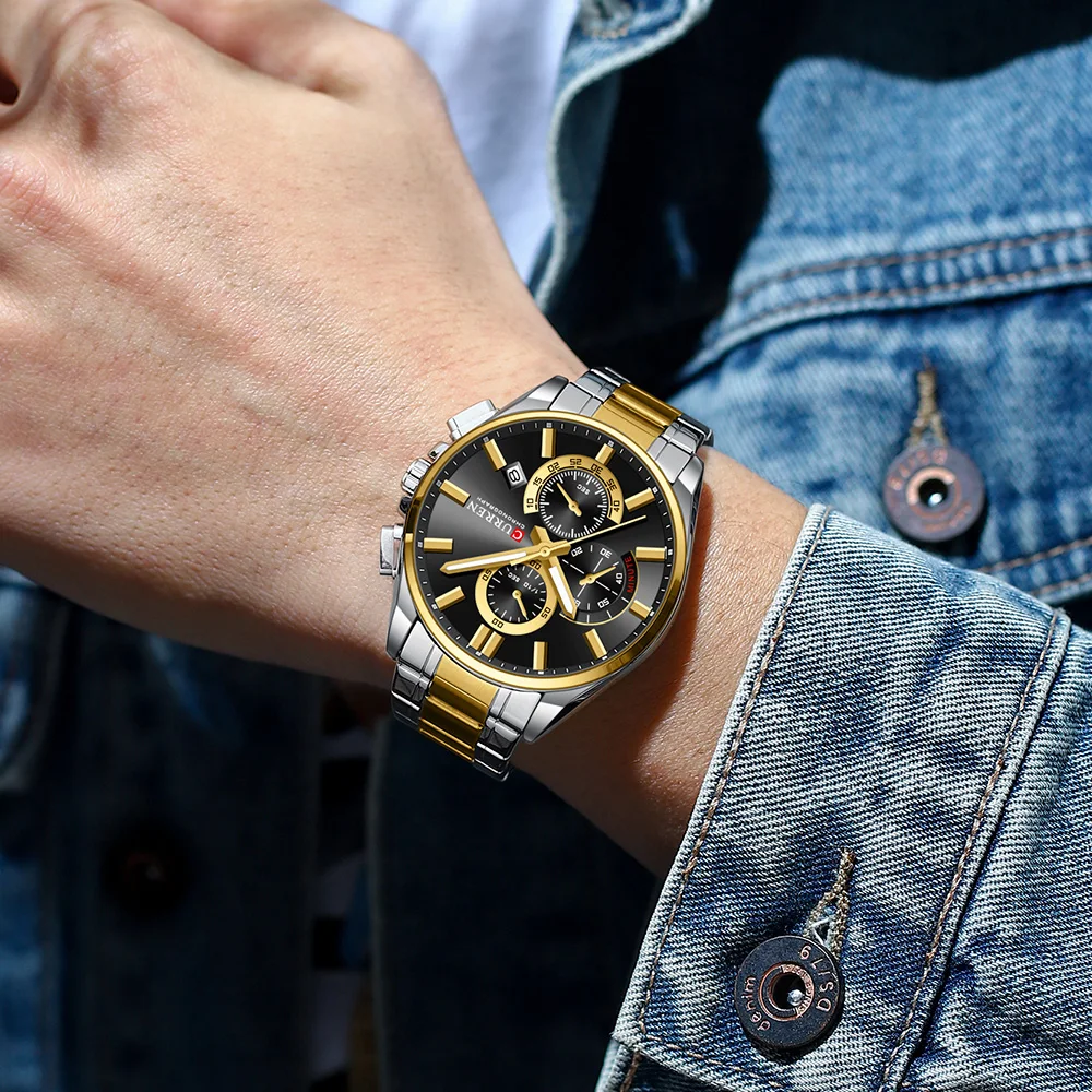 CURREN 8475 Men six-hand Quartz multifunctional watch waterproof large dial men's watch Stainless Steel Bracelet casual fashion view 4