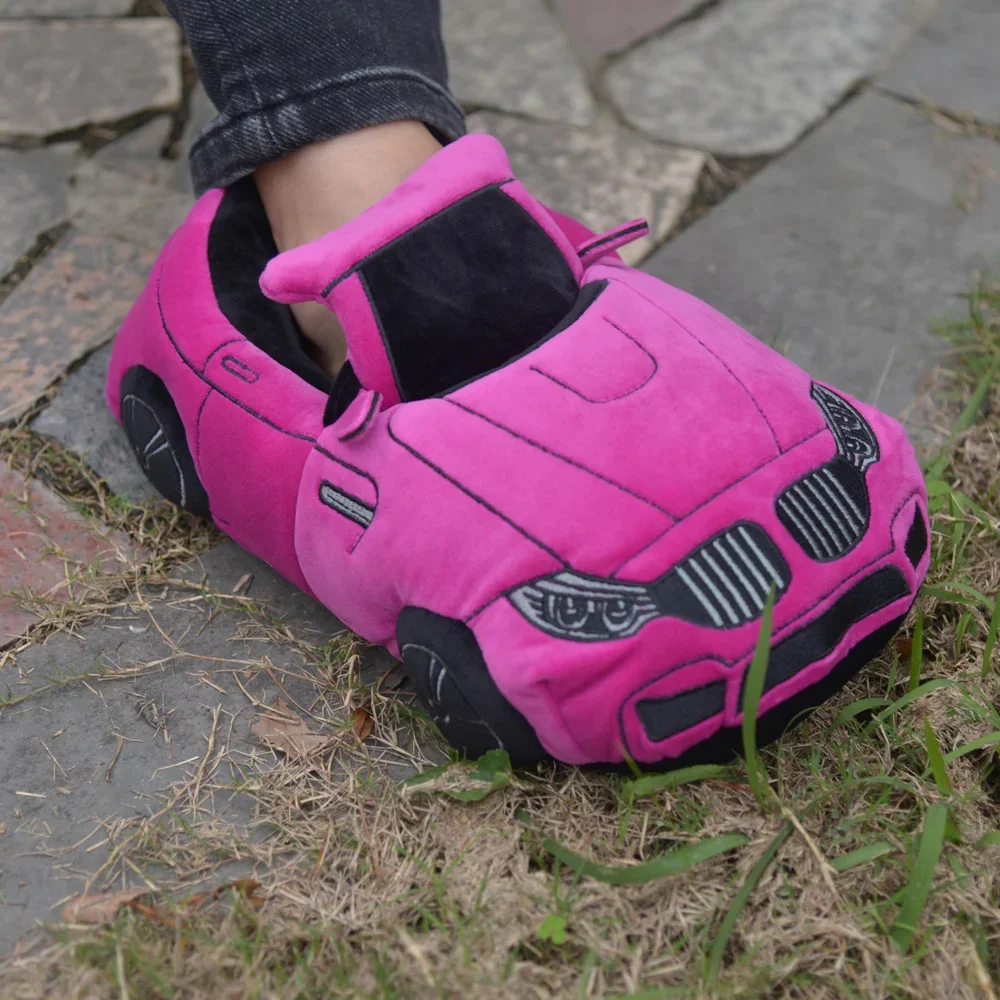 Racing Slippers Sports Car Plush Slipper Floor Indoor Slipper Fun Cartoon Vehicle Stuffed Shoe Winter Warm Soft House Shoes