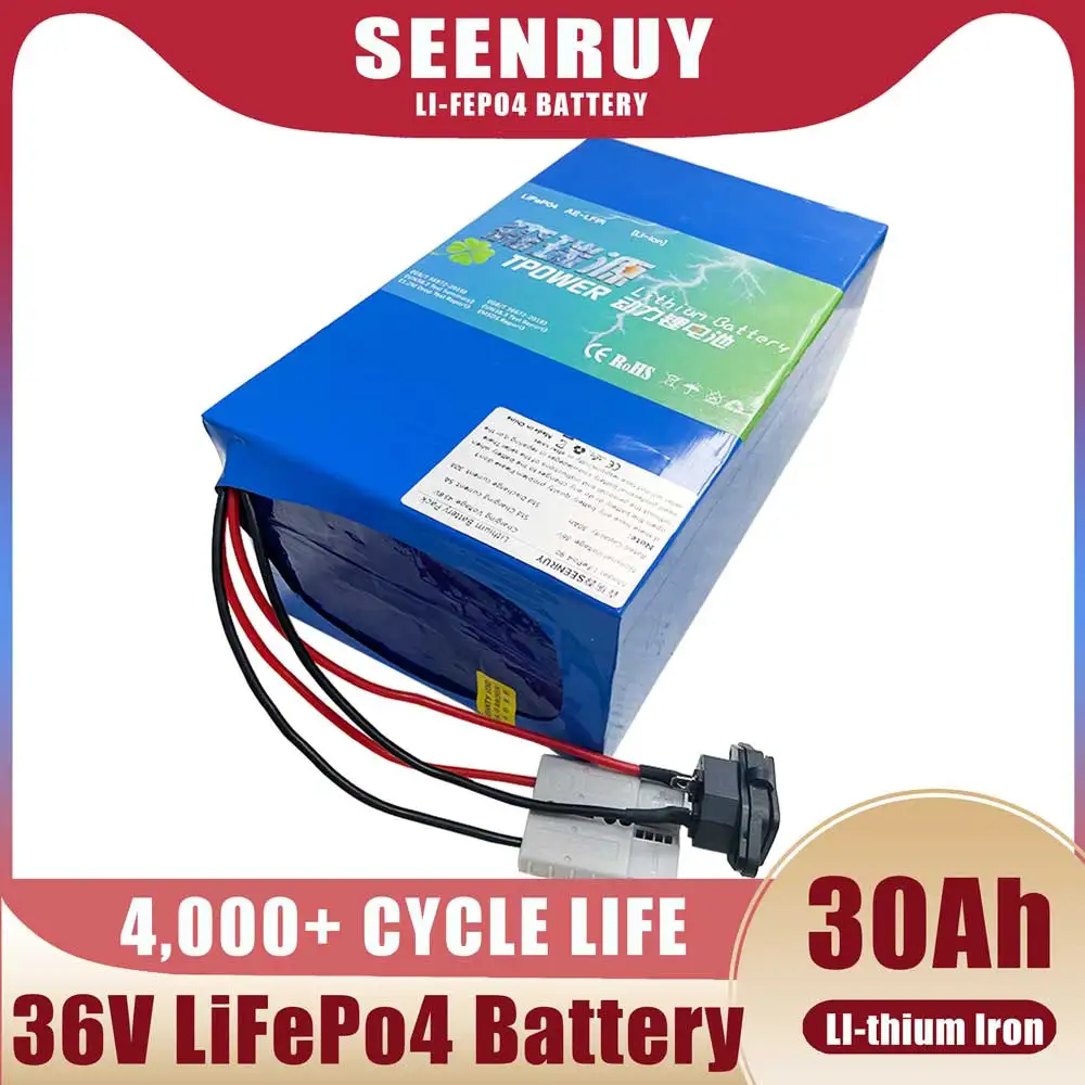 

SEENRUY LiFePo4 36V 30Ah Lithium Battery with 30A BMS E Bike Scooter RV Camper Go Cart Provide 5A Charger