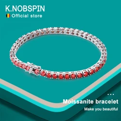 KNOBSPIN All Red Moissanite Tennis Bracelets for Women Man Wedding Jewelry with GRA s925 Sliver Plated 18k White Gold Bracelet