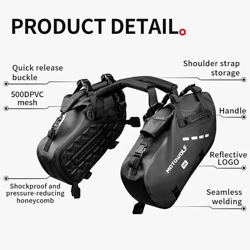 Motowolf Motorcycle Bag 100%Waterproof 18L/28L/48L Large Capacity 2 Pcs Universal Fit Motorcycle Pannier Bag Saddle Side Bags view 3