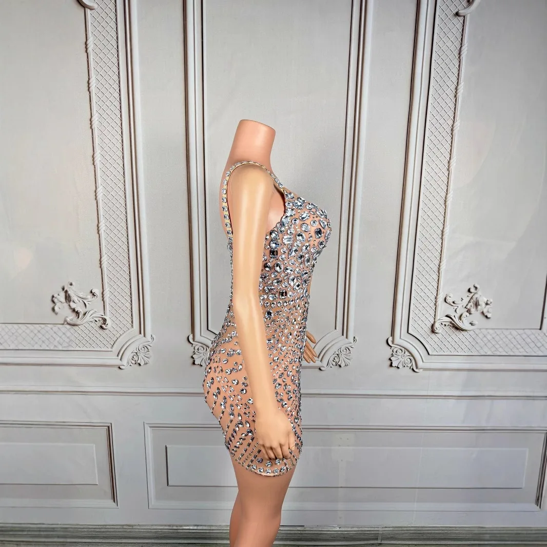 Costume discoteca bar reggicalze con diamanti pieni abito lungo in rete modello femminile passerella ragazza gruppo compleanno abiti strass di lusso