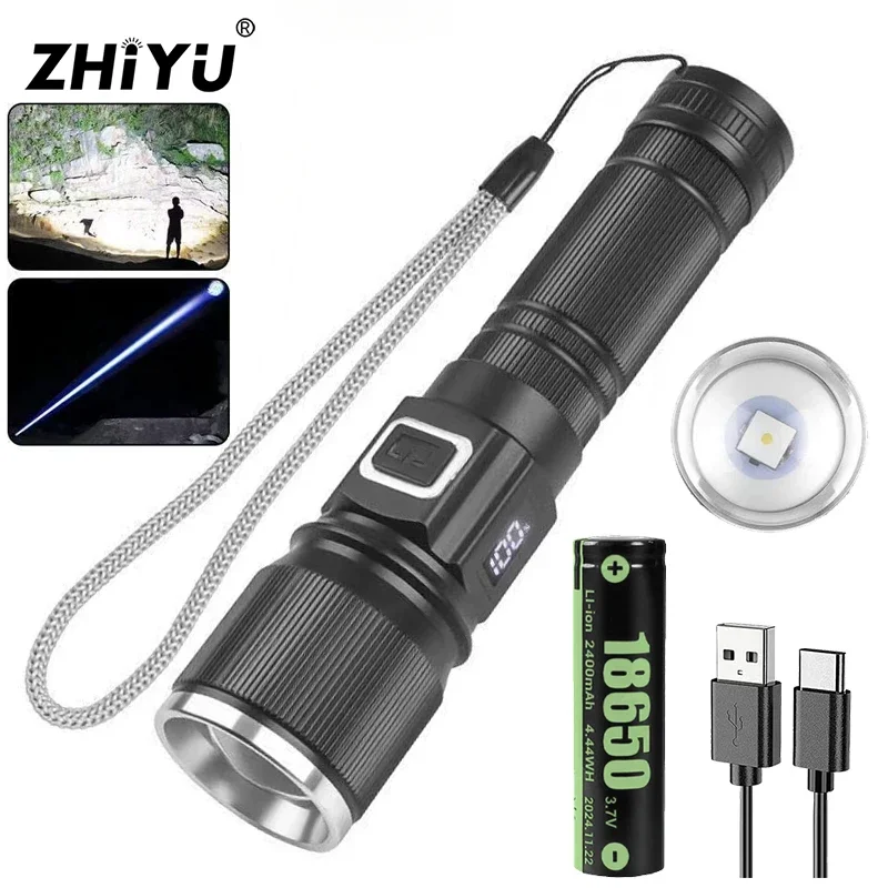 

Светодиодный фонарик высокой мощности 30 Вт, перезаряжаемый тактический прожектор с зумом и 3 режимами фонарика из алюминиевого сплава, использование батареи 18650