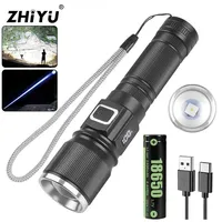 High Power 30W LED Flashlight Rechargeable Tactical Zoom Spotlight Torch with 3 Mode Aluminum Alloy Flashlight Use 18650 Battery