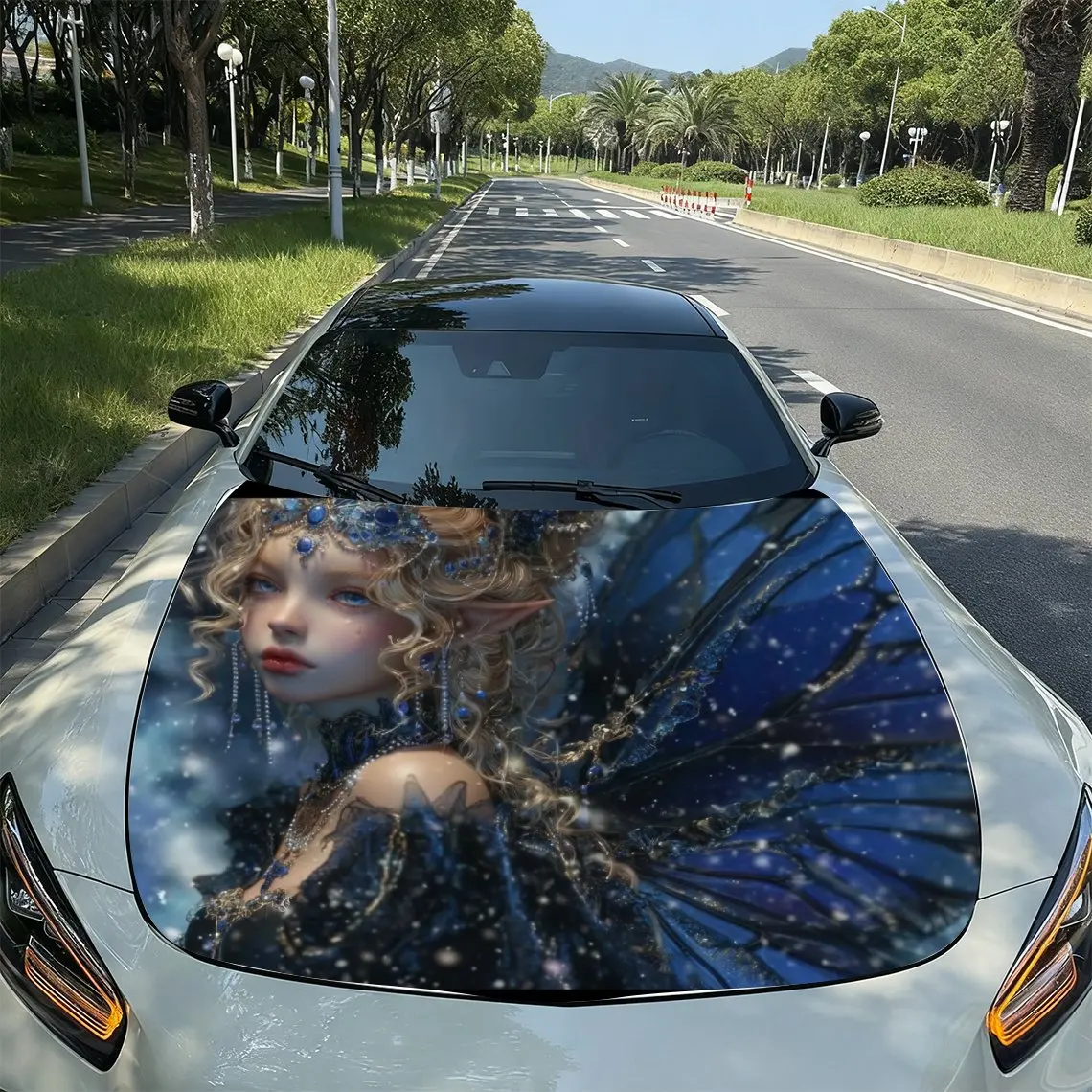 Magical Dark Fairy Car Hood Sticker-UV Resistant And Waterproof Decoration,stylish Design,easy To Stick/remove,durable And Gloss