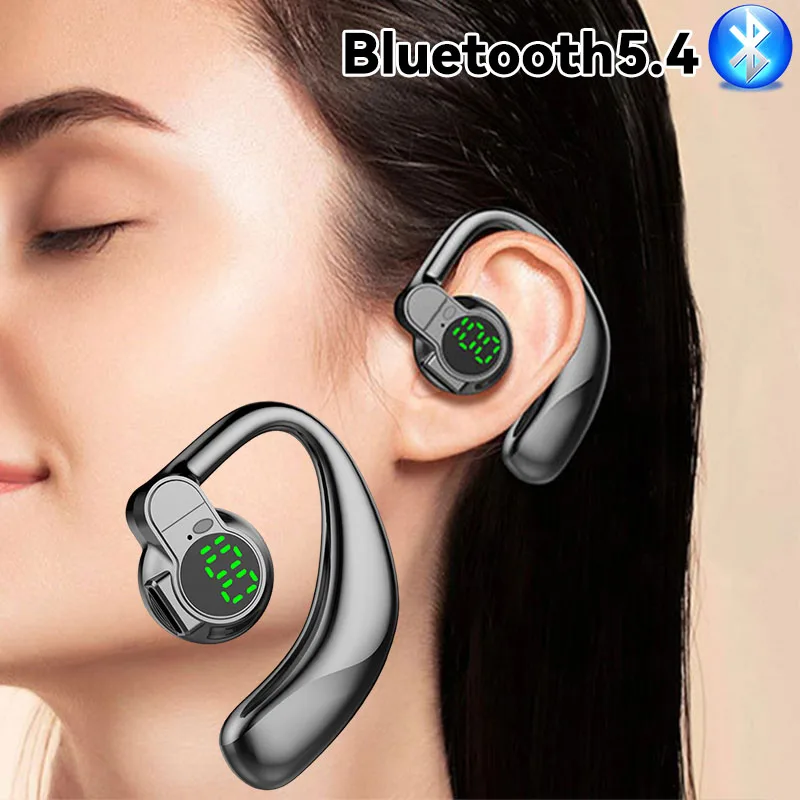 Wireless Headphone Bluetooth5.4 Handsfree Noise Canceling Audifonos Rotatable Sport Digital Display Earphones Single Ear Earhook