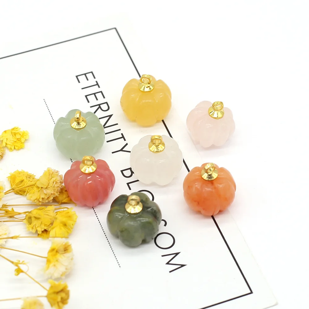 Natural Stone Agate Crystal Quartz Pumpkin Shape Pendant Bead Charm Mini Colorful Beads for Necklace Earrings Jewlery DIY Making