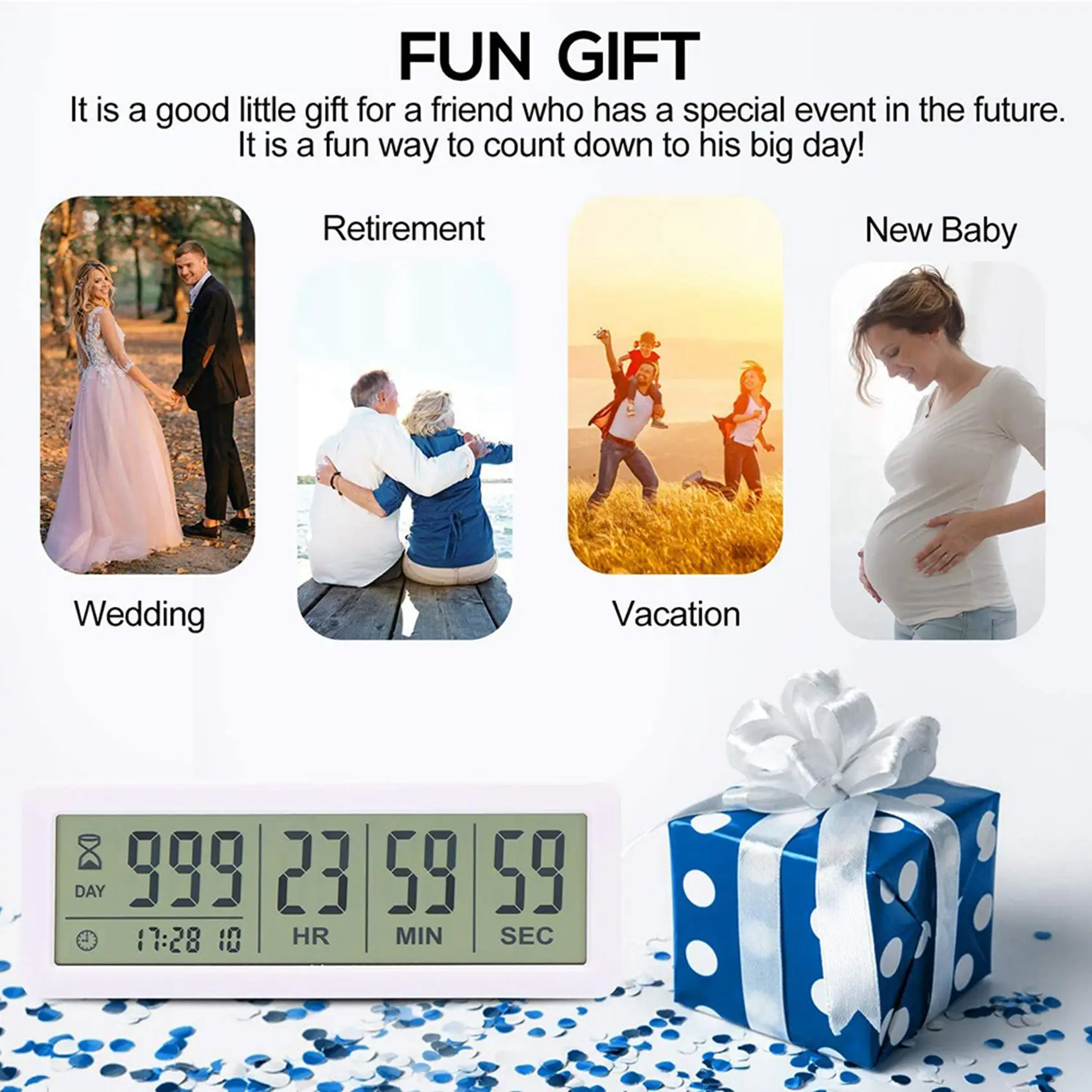 ABCA-2X Big Digital Countdown Days Timer Clock - 999 Days Count Down Clock Timer For Graduation Lab Kitchen (White)