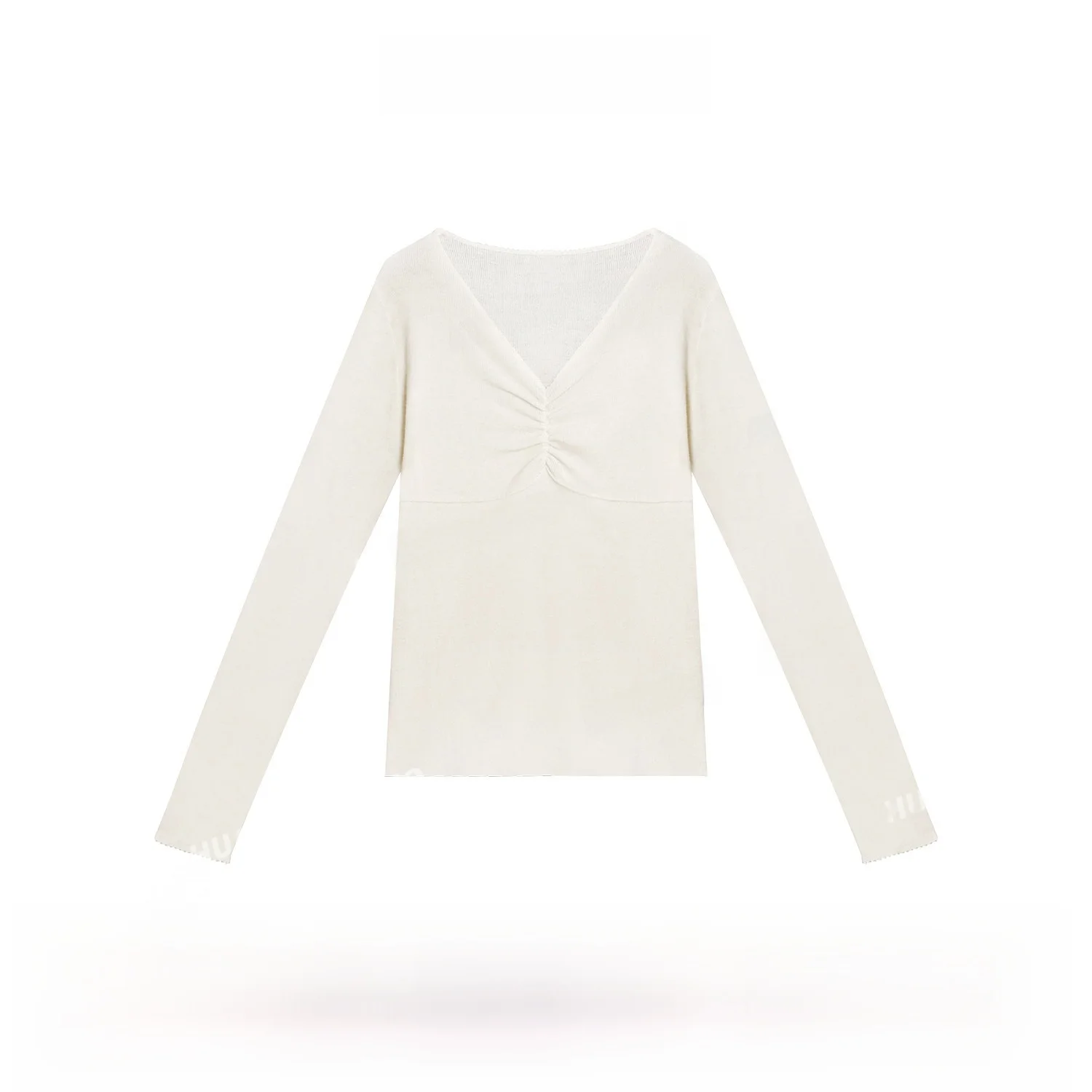 

Женская повседневная одежда HuaHua: корейский стиль, полностью шерстяной, вязаный, облегающий, с V-образным вырезом, с плиссировкой на груди, из мягкой шерсти