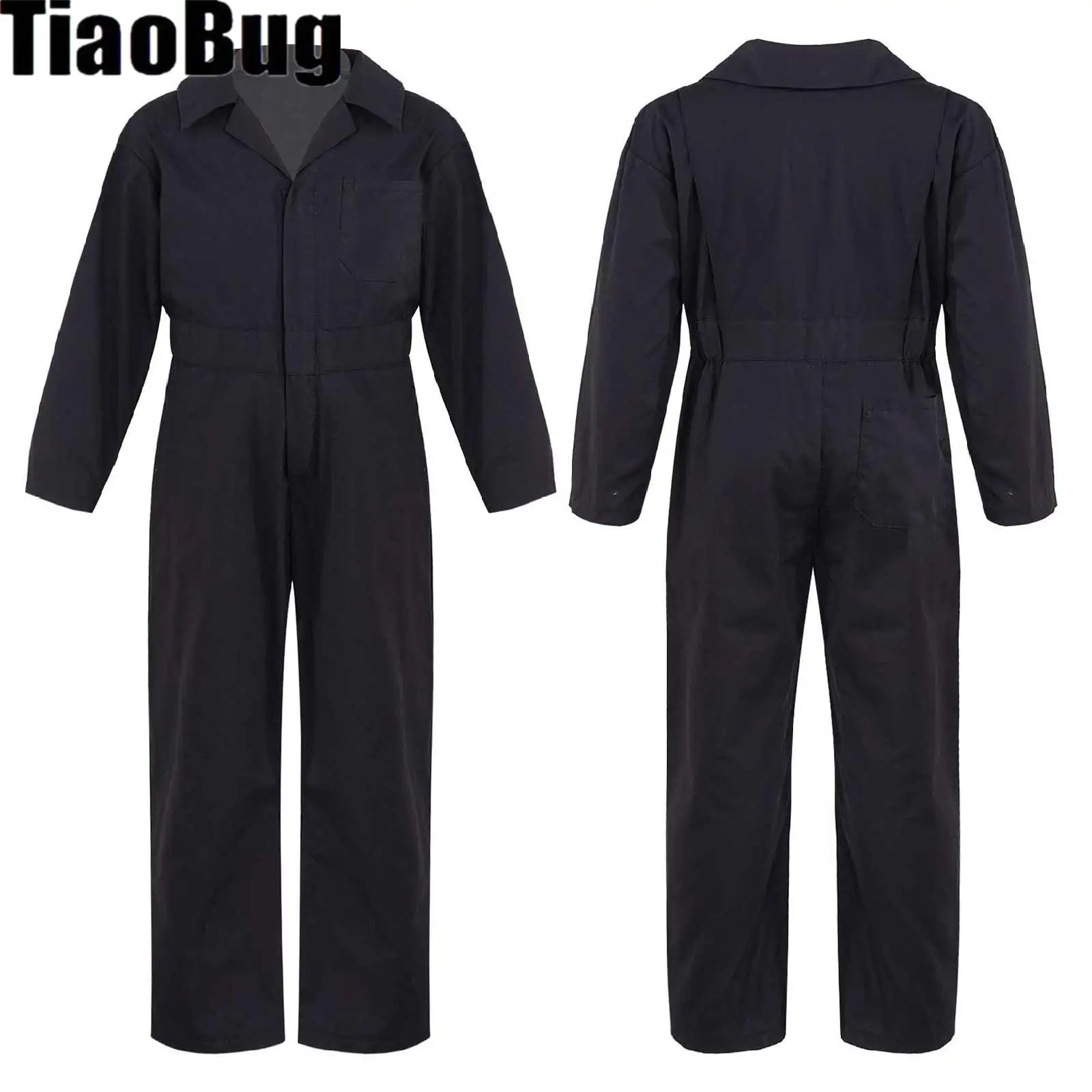 

Детский комбинезон с отложным воротником для мальчиков, комбинезон с застежкой-молнией спереди, однотонный комбинезон, стильная одежда с длинным рукавом