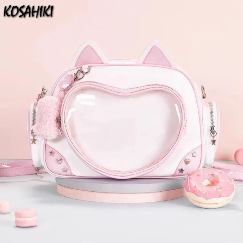 Kontrastowy kolor przezroczysty nit Ita torby wszystkie mecze słodka Y2k estetyczna elegancka torba Crossbody Kawaii śliczne damskie torebki na ramię