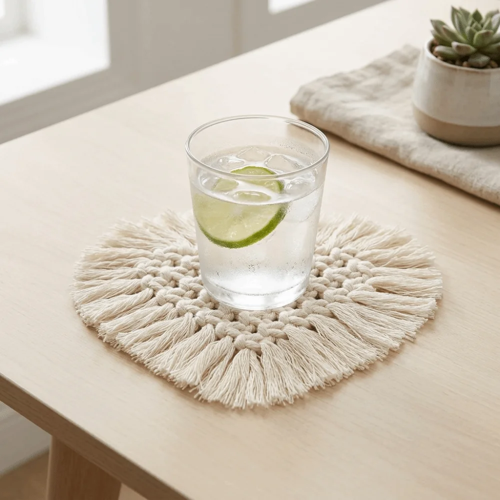 4Pcs Cotton Thread Cotton Cup Coaster Light Weight Heart Shape Table Placemat Practical Flexible Rope Woven Coaster Home Decor