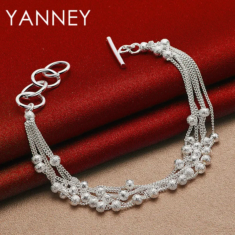 

Fine 925 Sterling Silver 8 Inches Frosted Bead Chain Bracelet For Women Wedding Charm Fashion Jewelry Birthday Gift Jewelry