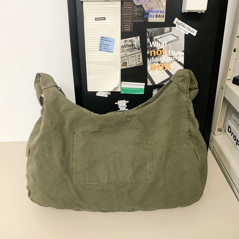 Large Capacity Canvas Shoulder Bags Women Solid Simple Cloth Packages Unisex Korea Style Crossbody Bags 100% Cotton Casual Totes