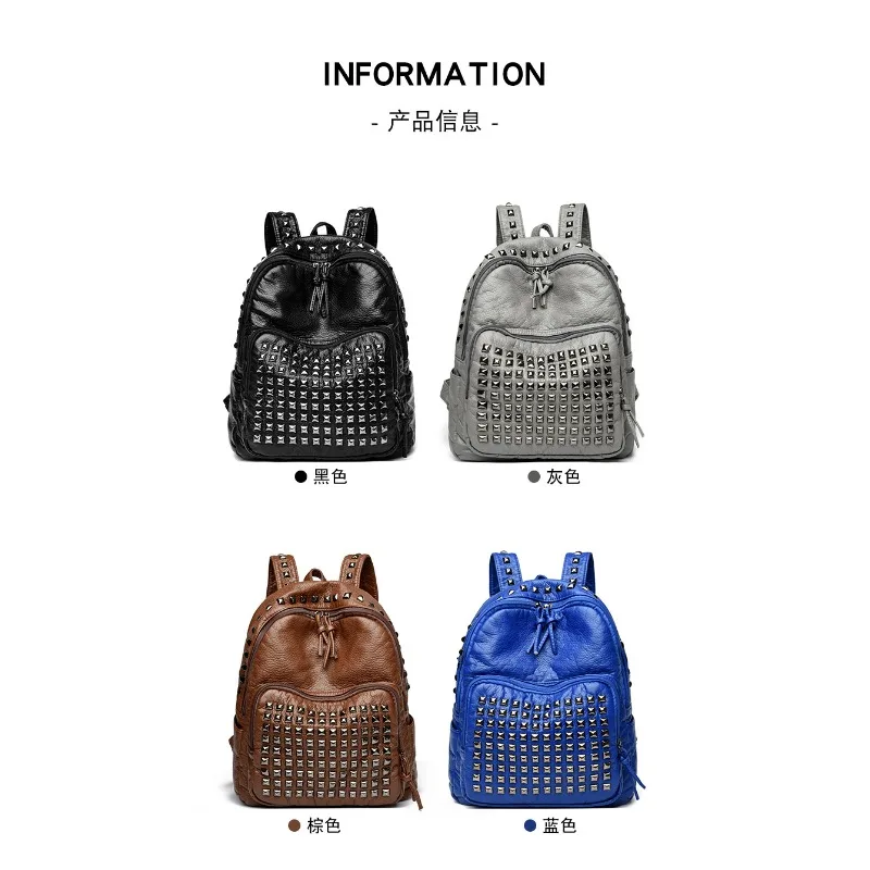 2025 New Super Cool Rivets Soft PU Fashion Backpacks Solid Zipper Large Capacity High Quality Designer Style Backpacks for Women image 5