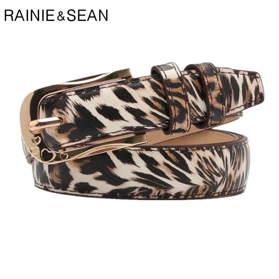 

RAINIE SEAN Brand New Leopard Women Belt Fashion Belts for Women Golden Pin Buckle Design Casual Ladies Belt