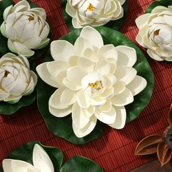 6PCS Floating Plants Water Lily White Artificial Lotus Flower Leaf Pond Garden Pool Decor Plastic Simulation Plant
