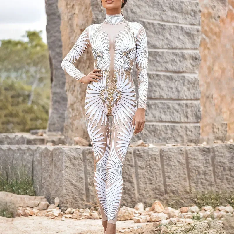 New 2025 Skeleton Robot 3D Printing Bodysuit Zipper Back Halloween Costume Full Body Fall Jumpsuits for Women WeddingX158