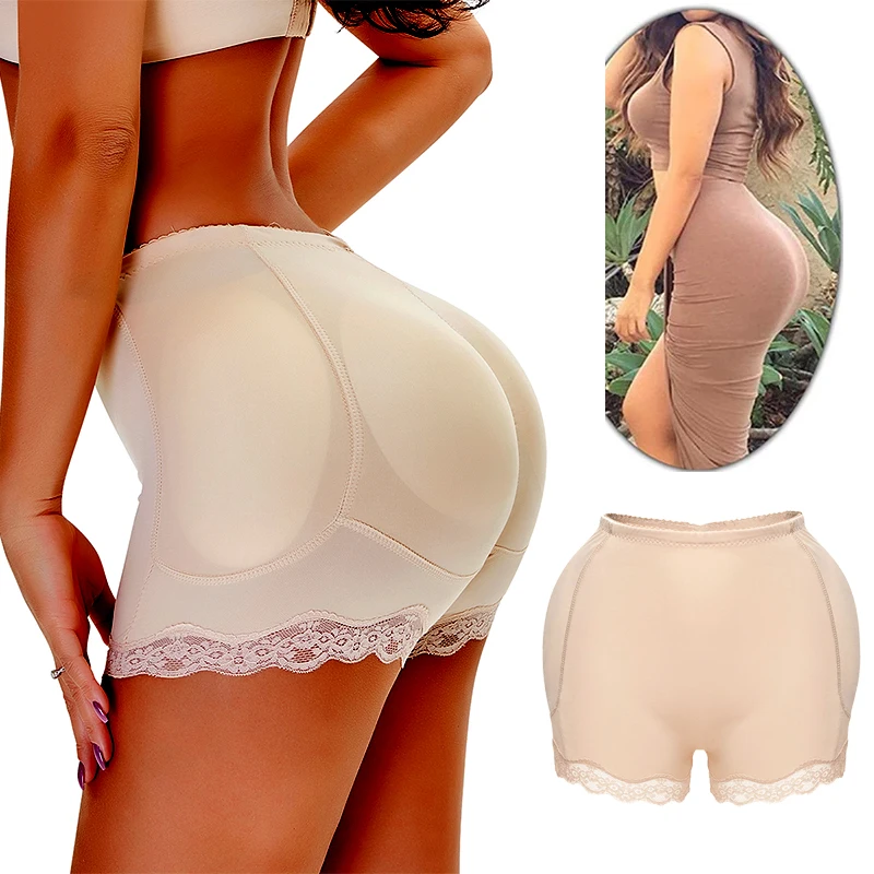 Women Padded Butt and Hip Shapewear Fake Ass Butt Pads Buttocks Panties with Lace Sexy Butt Push Up Panty Body Shaper Shorts