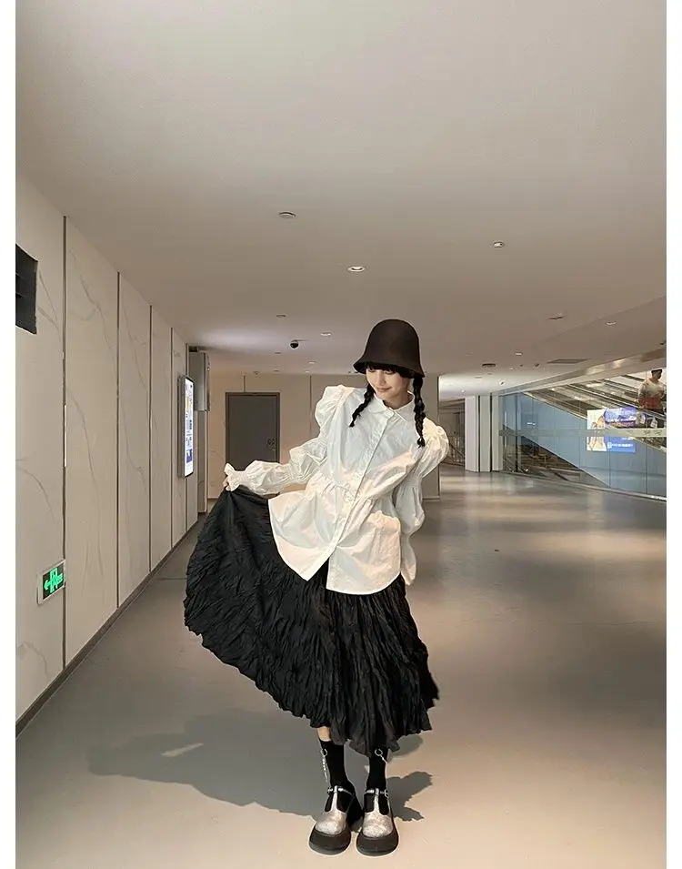 

Gagarich 2026 Spring White Rose Age Reducing Caution Machine Design Sense Bubble Petal Sleeves Niche Long Sleeve White Shirt