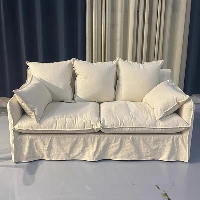 Cotton and linen fabric three-person sofa is suitable for villas and workshops, customizable color, retractable and detachable