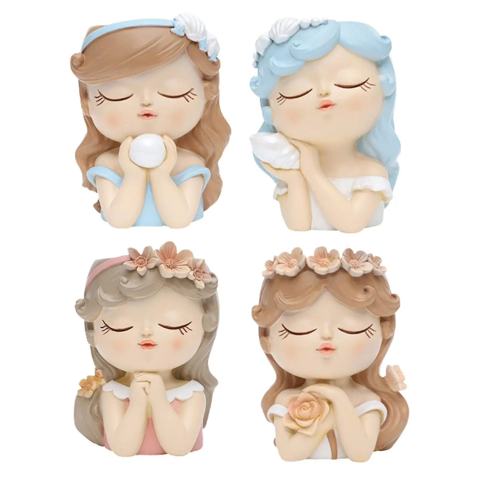 

Girl Head Planter with Drainage Hole Collectible Sculpture Face Flower Pot