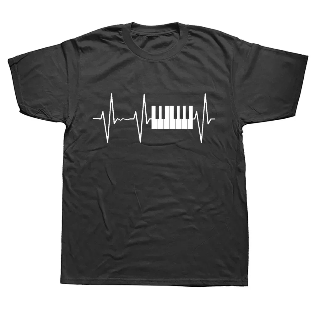 Piano Keyboard Vintage Heartbeat Jazz Pianists Musician T-Shirt Funny Unisex Graphic Fashion New Cotton Short Sleeve T Shirts