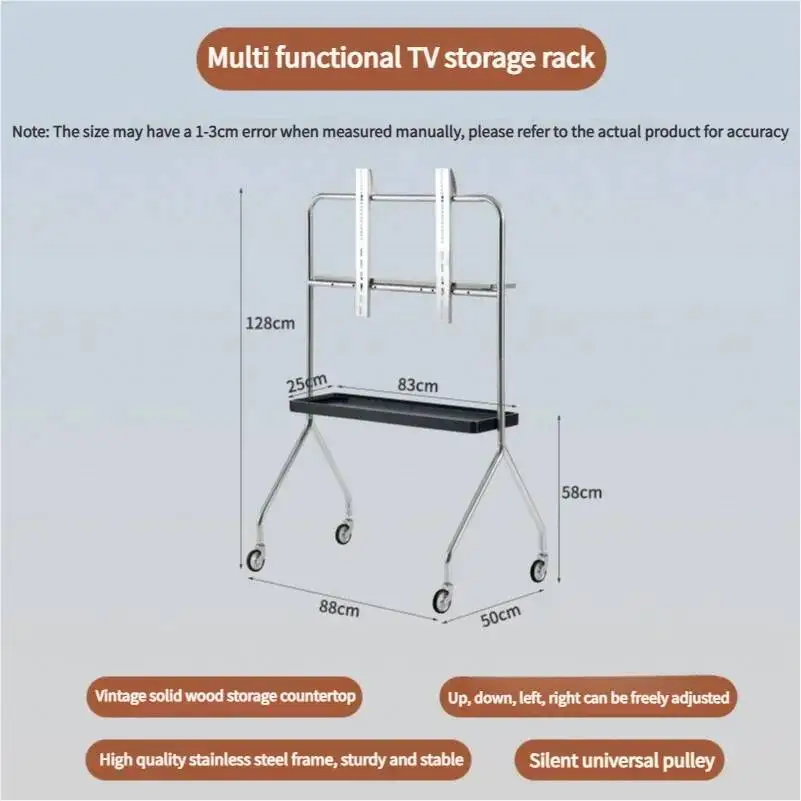 TV Stands with Wheels Small Apartment TV Bracket Removable Simple Living Room Monitor Bracket Stainless Steel Floor TV Stands